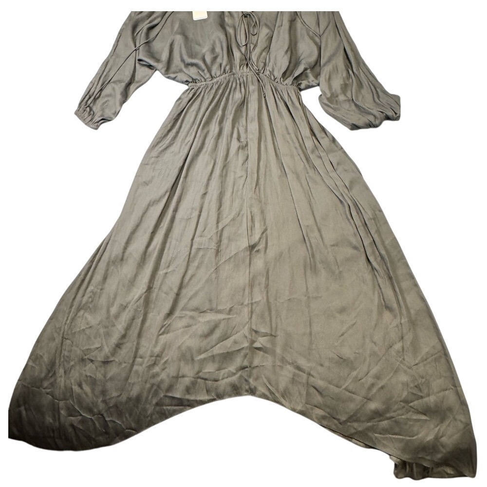 Grade & Gather NWT Green-Grey Maxi Dress Balloon‎ Sleeve Asym Hem Size S